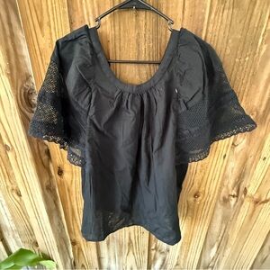 Old Navy Black Crochet Sleeve Blouse